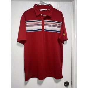 TRAVIS MATHEW Size Large‎ Red White Blue Stripe Performance Golf Polo Shirt Mens